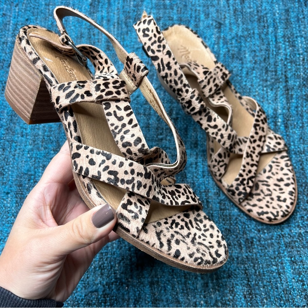 Madewell Alyssa Cheetah Print Calf Hair Sandals Tan and Black Women's Size 7.5